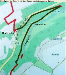 berfahren der Graphik mit dem Cursor zeigt die gesamte Strecke Saurierstein Viehweide Amorsbach P